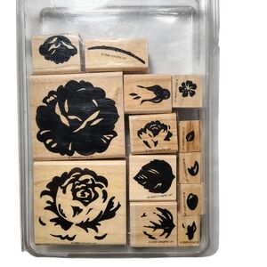 Vintage Stampin Up Definitely Decorative Cottage Rose‎ Wood Stamps 9 Pieces 1999